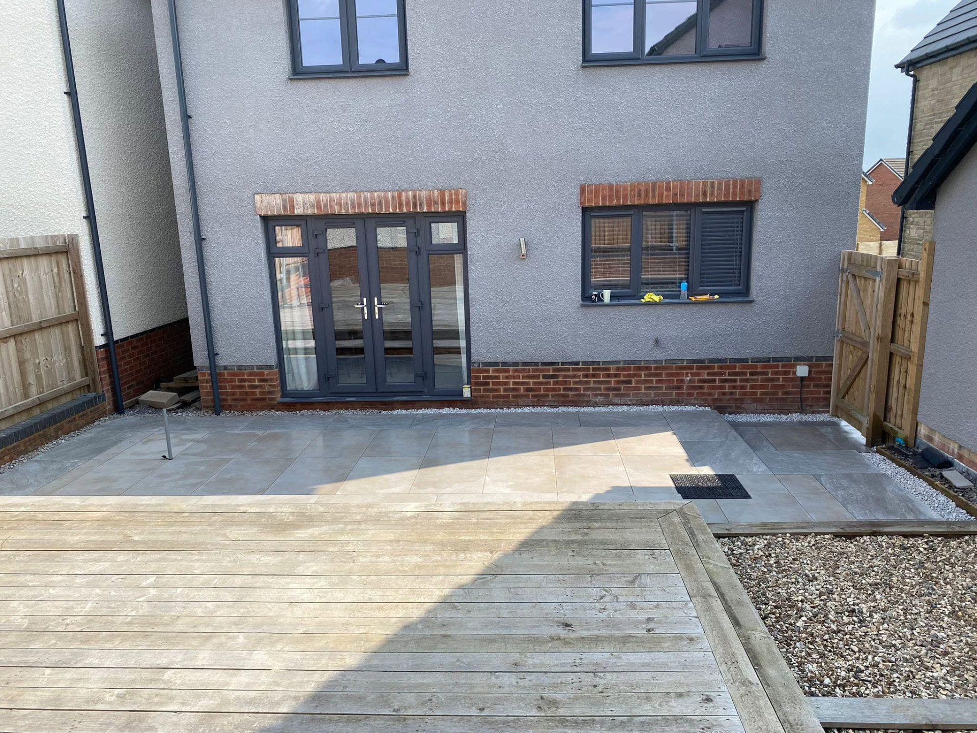 Porcelain patio and landscaping completed by P&S Construction in South Wales